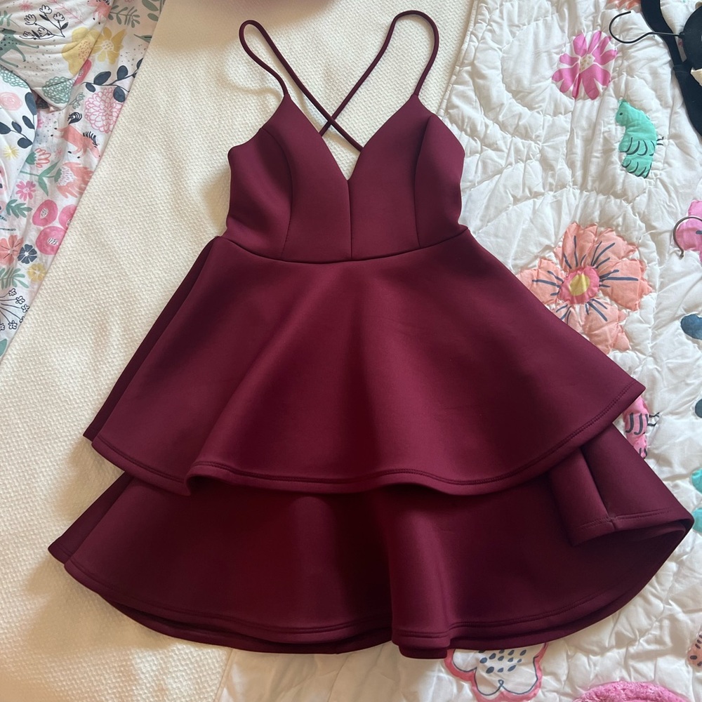 Privy Deep Red Strappy Layered Mini Dress
